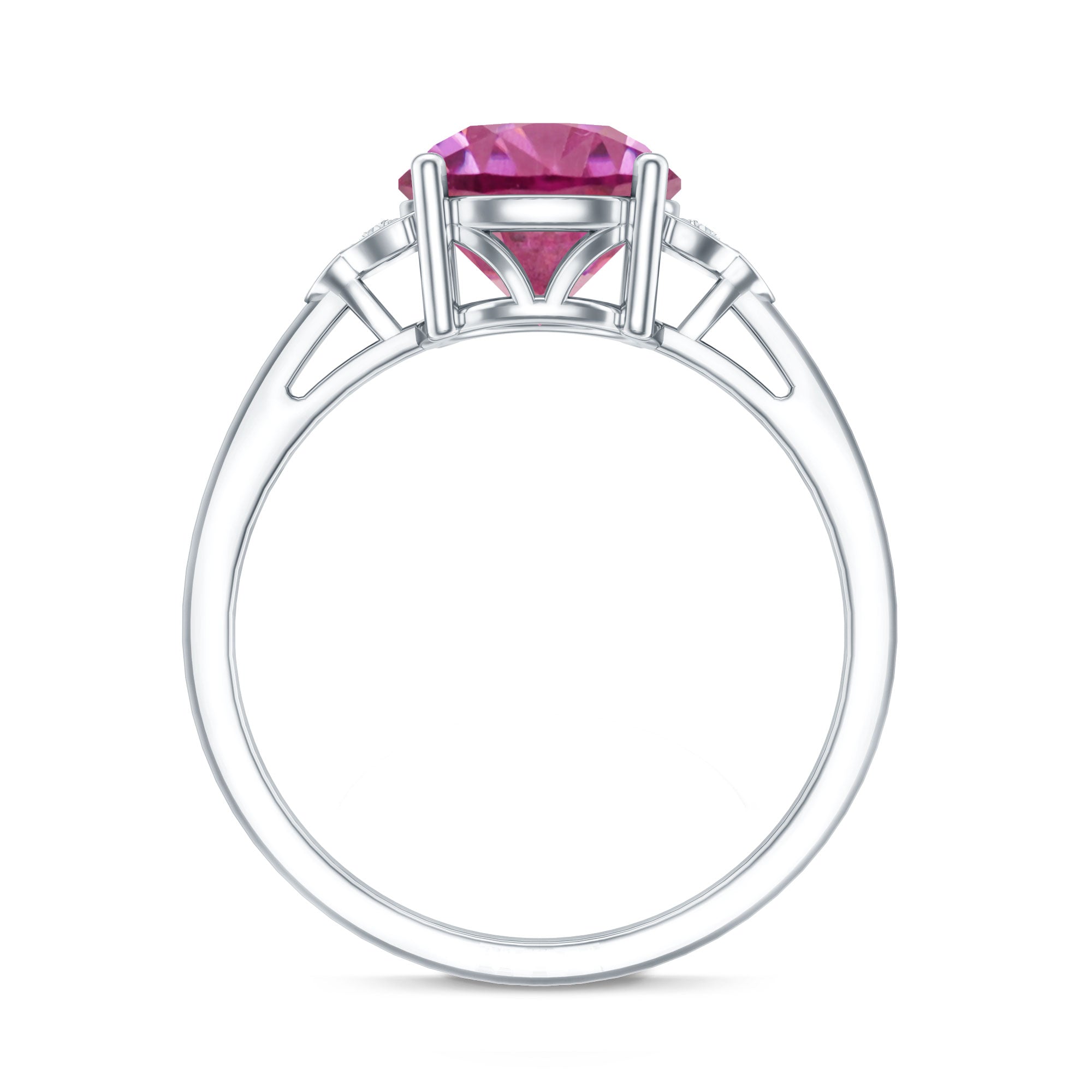Round Pink Tourmaline Solitaire Engagement Ring with Diamond AAA - Rosec Jewels