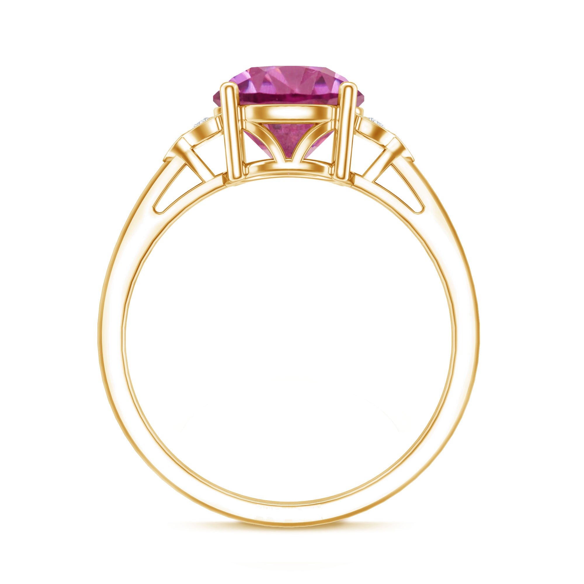 Round Pink Tourmaline Solitaire Engagement Ring with Diamond AAA - Rosec Jewels