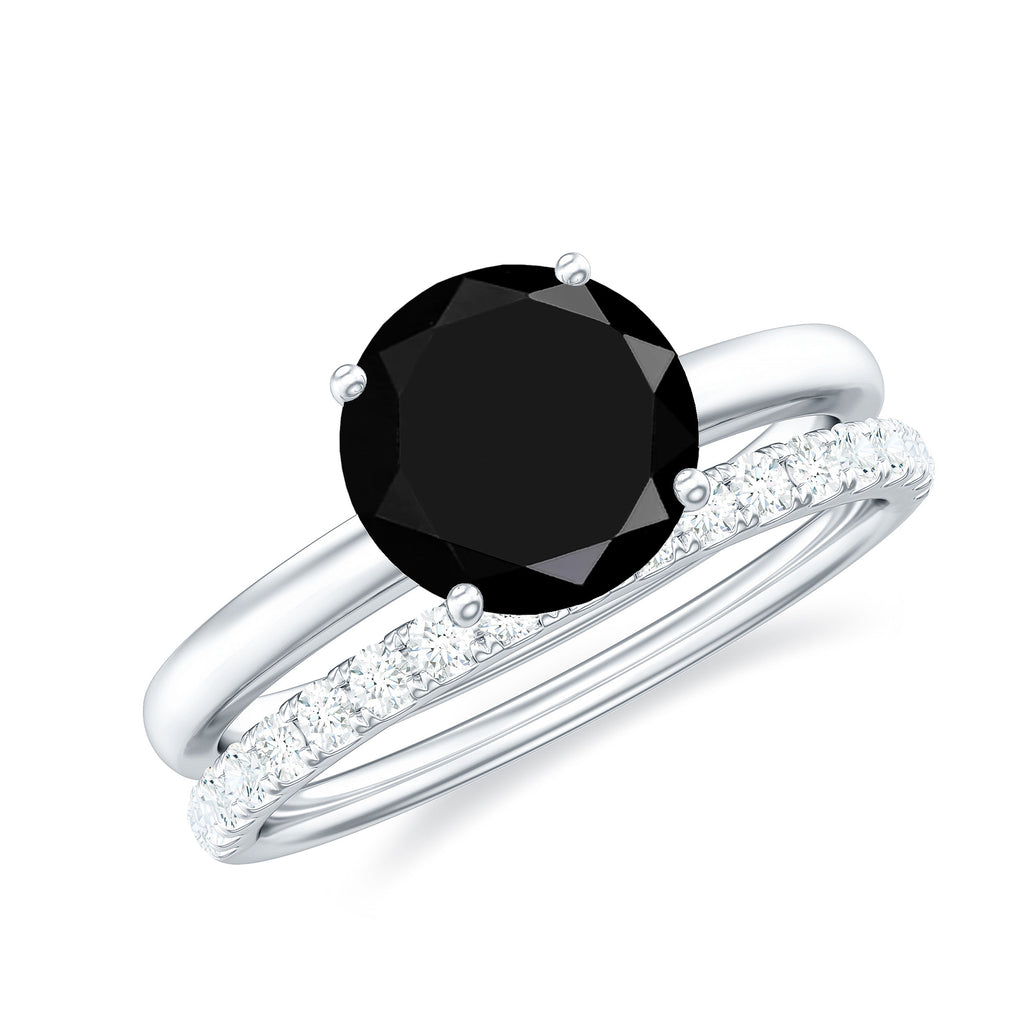 2 CT Created Black Diamond Solitaire Bridal Ring Set with Diamond Lab Created Black Diamond - ( AAAA ) - Quality - Rosec Jewels