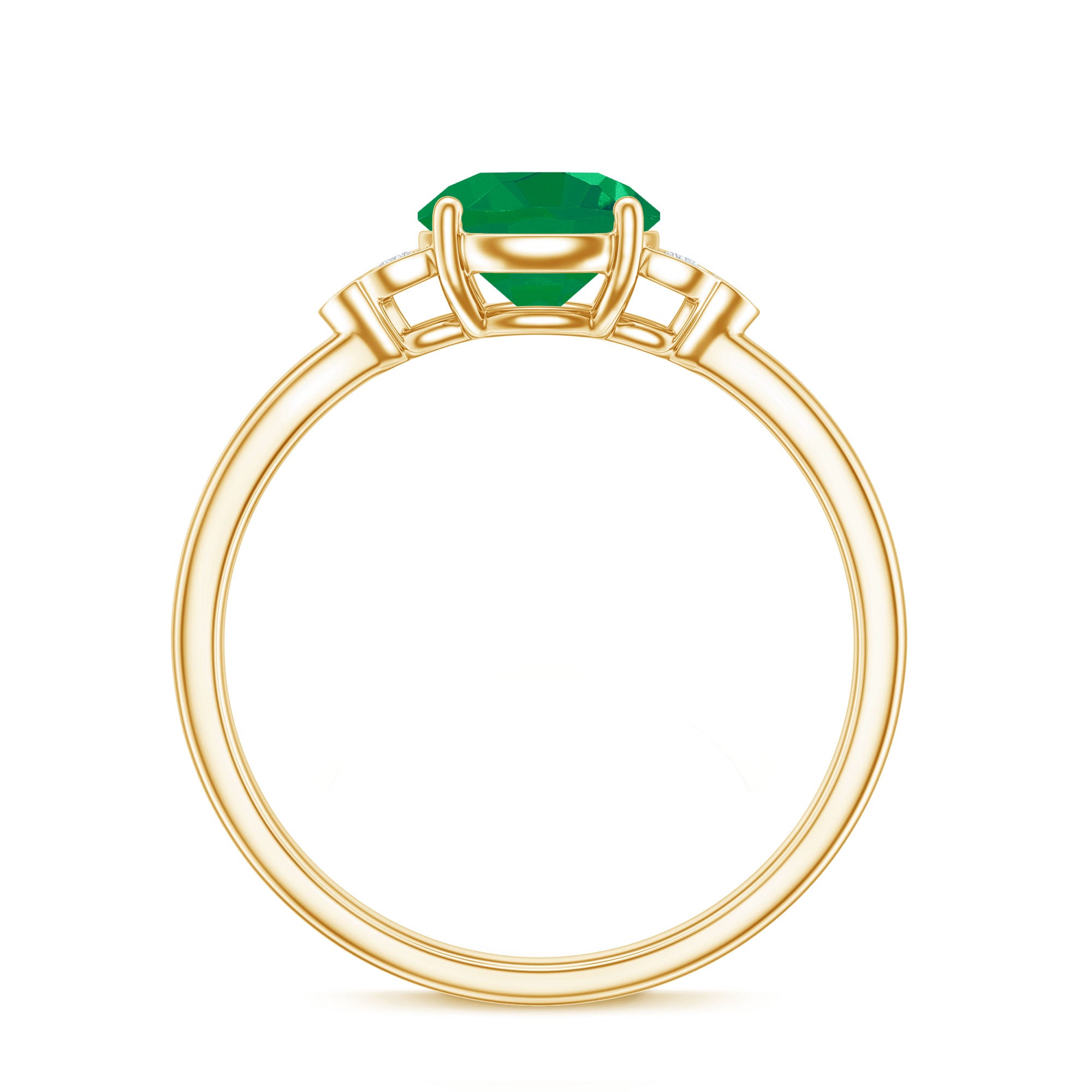 Natural Solitaire Emerald Engagement Ring with Diamond Trio AAA - Rosec Jewels