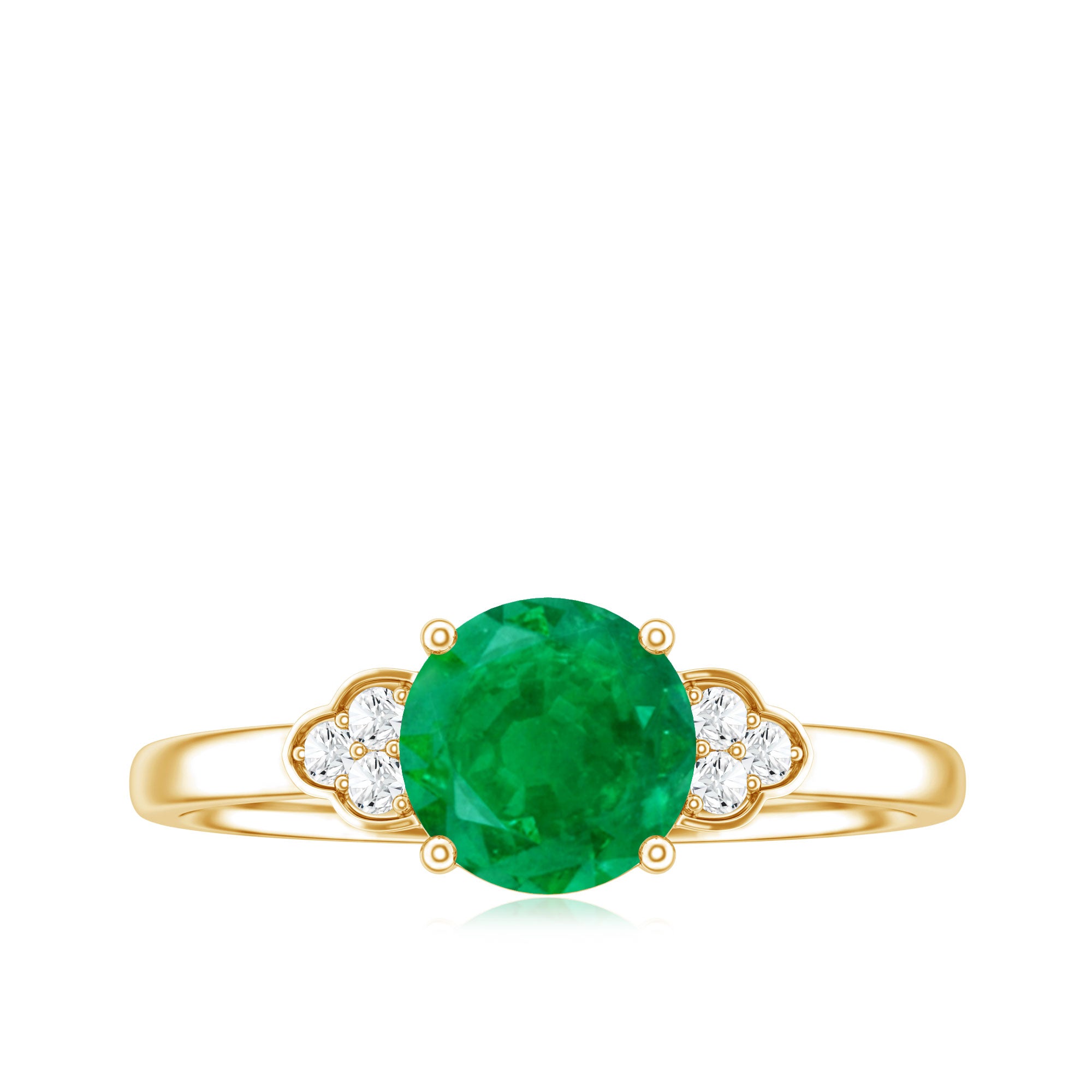Natural Solitaire Emerald Engagement Ring with Diamond Trio AAA - Rosec Jewels