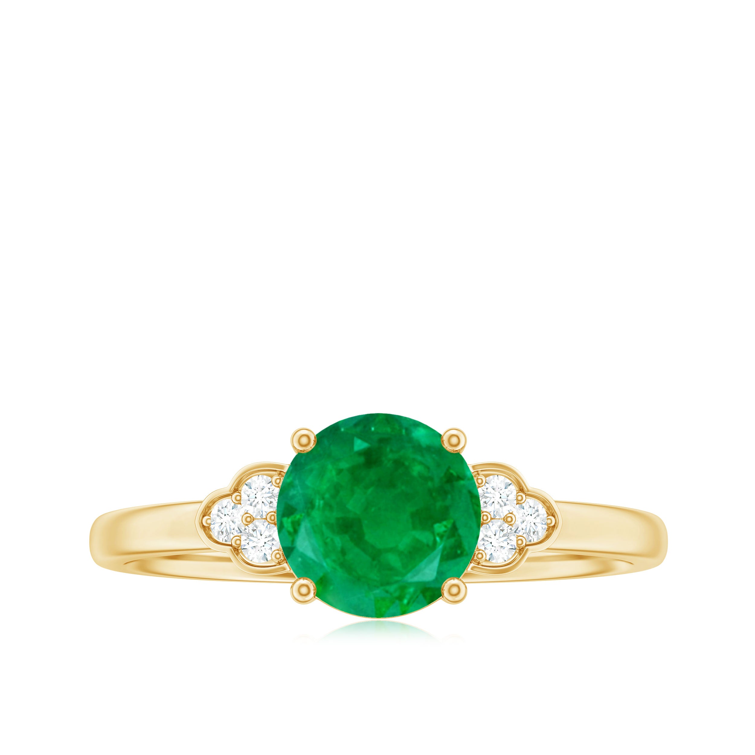 Natural Solitaire Emerald Engagement Ring with Diamond Trio AAA - Rosec Jewels
