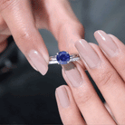 8mm Round Shape Lab Created Blue Sapphire Solitaire Wedding Ring Set with Diamond Band AAAA - Rosec Jewels