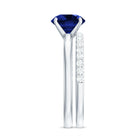 8mm Round Shape Lab Created Blue Sapphire Solitaire Wedding Ring Set with Diamond Band AAAA - Rosec Jewels