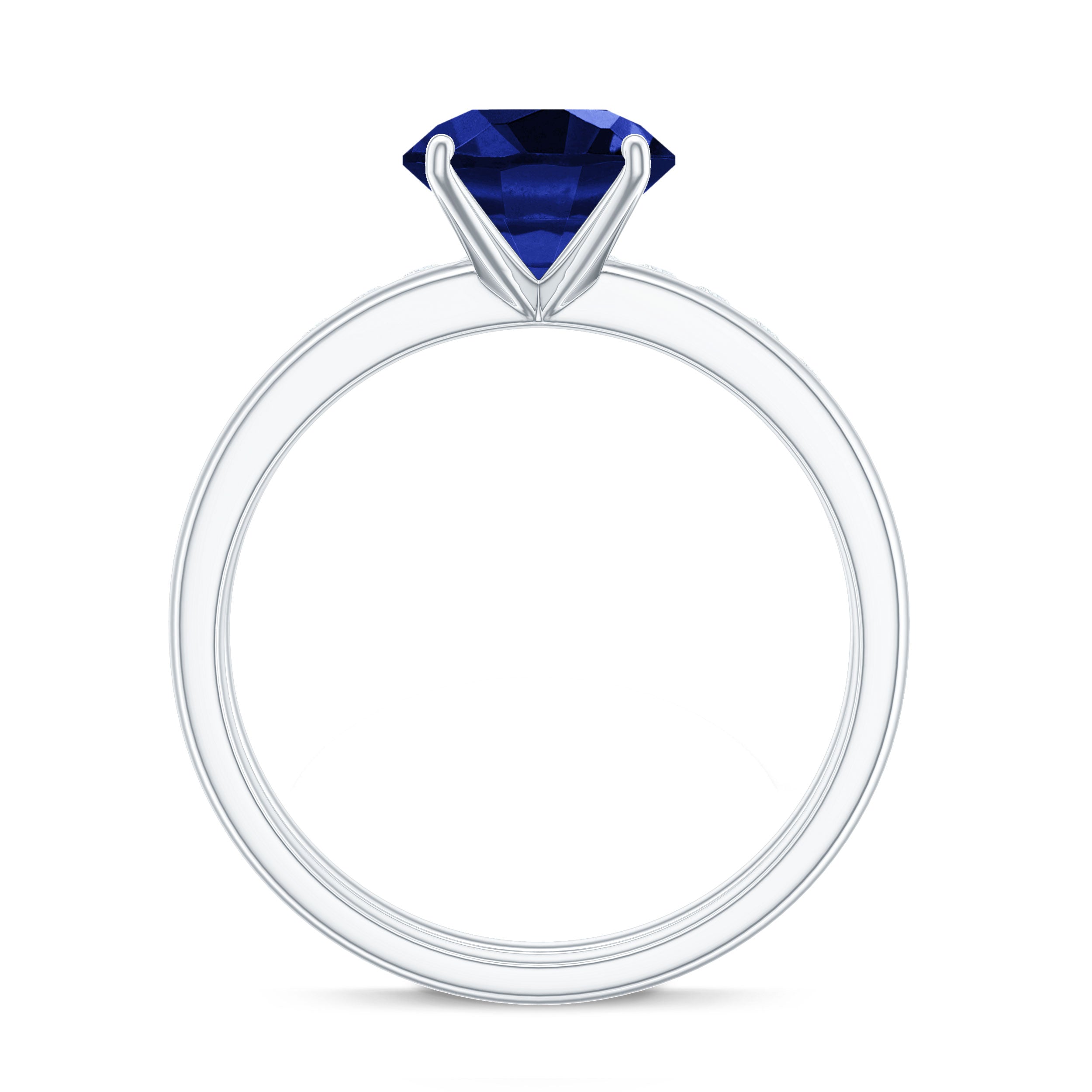 8mm Round Shape Lab Created Blue Sapphire Solitaire Wedding Ring Set with Diamond Band AAAA - Rosec Jewels
