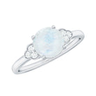 1.50 CT Moonstone Solitaire Engagement Ring with Diamond Trio AAA - Rosec Jewels