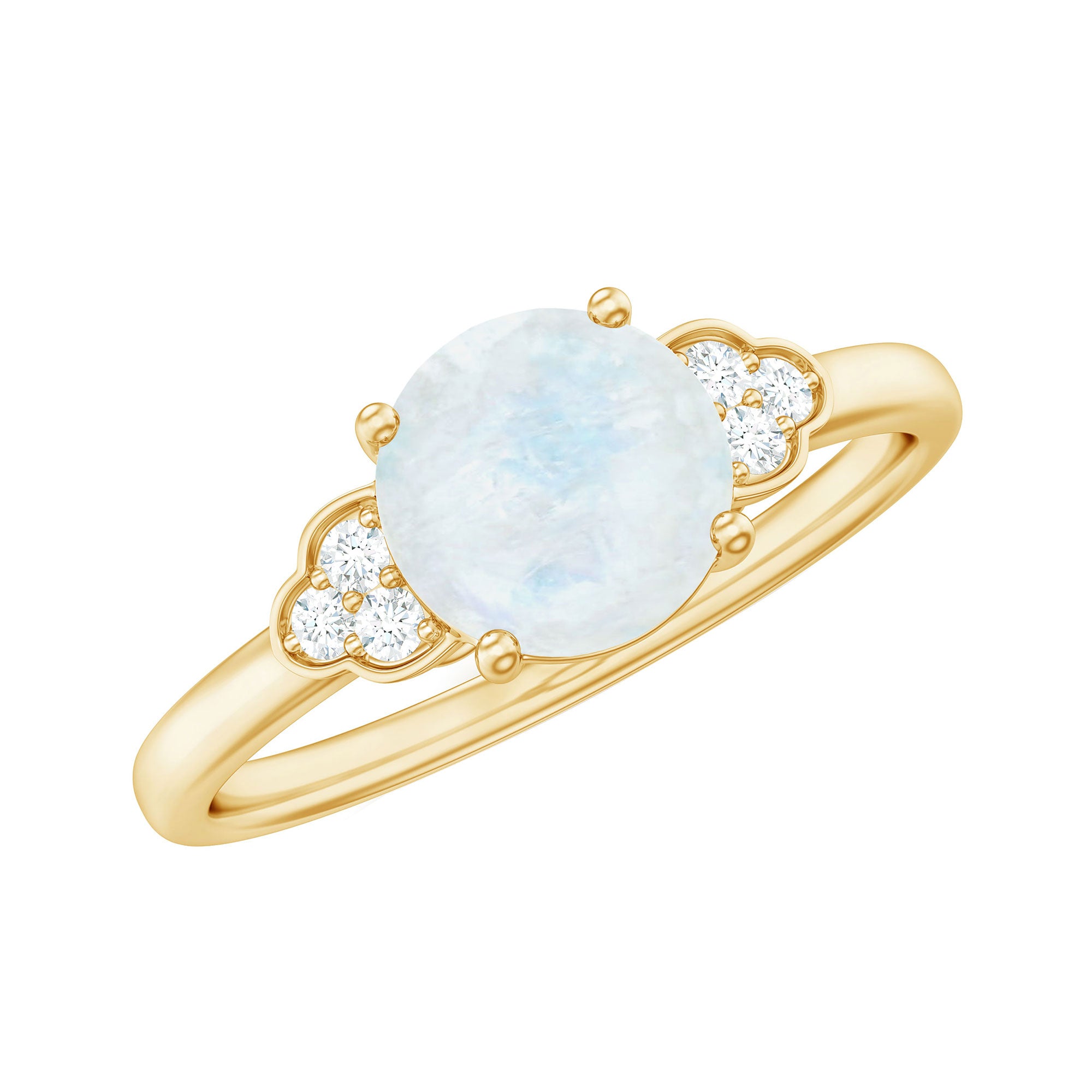 1.50 CT Moonstone Solitaire Engagement Ring with Diamond Trio AAA - Rosec Jewels
