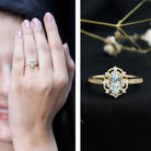 Genuine Sky Blue Topaz Vintage Engagement Ring in Gold Plated Silver AAA 14K Yellow Gold Plated Silver - Rosec Jewels