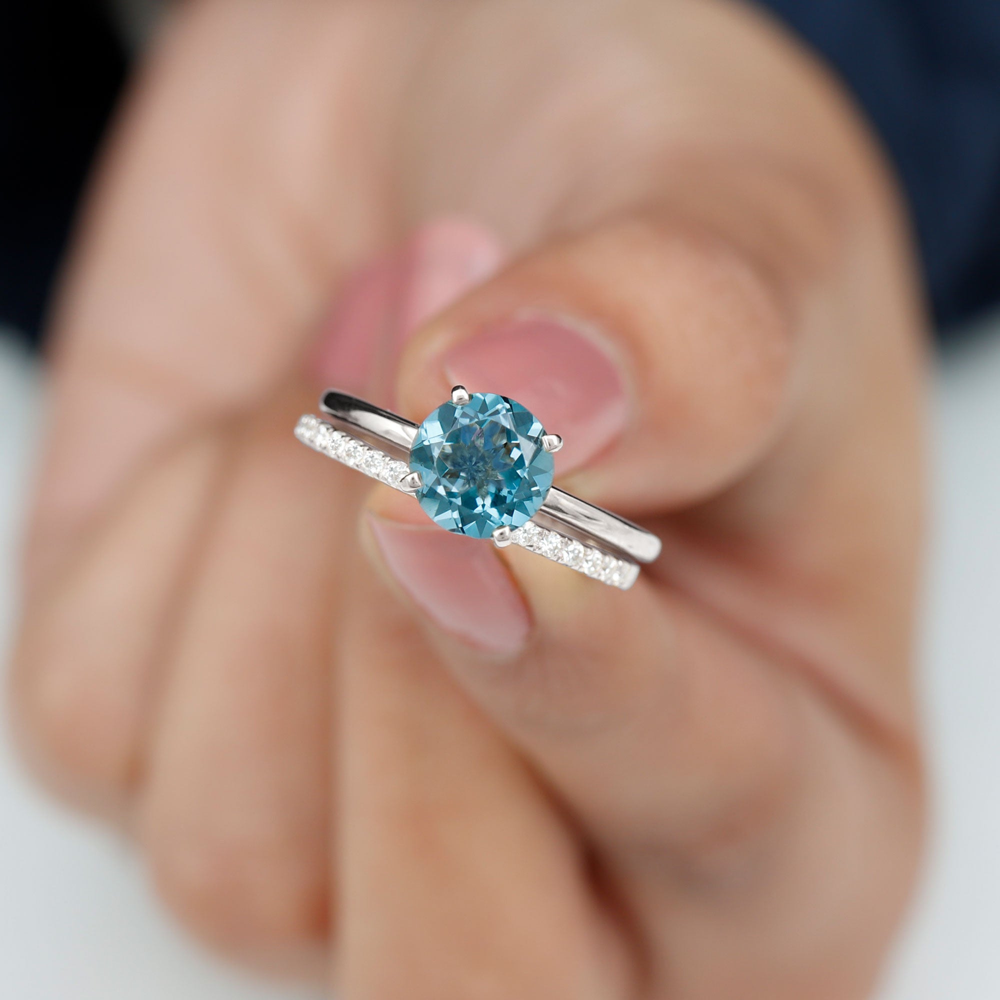 2.5 CT London Blue Topaz Solitaire Bridal Ring Set with Diamond London Blue Topaz - ( AAA ) - Quality - Rosec Jewels