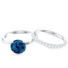 8mm Round London Blue Topaz Solitaire Engagement Ring with Diamond Band AAA - Rosec Jewels
