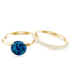 Rosec Jewels-8mm Round London Blue Topaz Solitaire Engagement Ring with Diamond Band