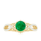 Designer Emerald Crossover Engagement Ring with Diamond AAA - Rosec Jewels