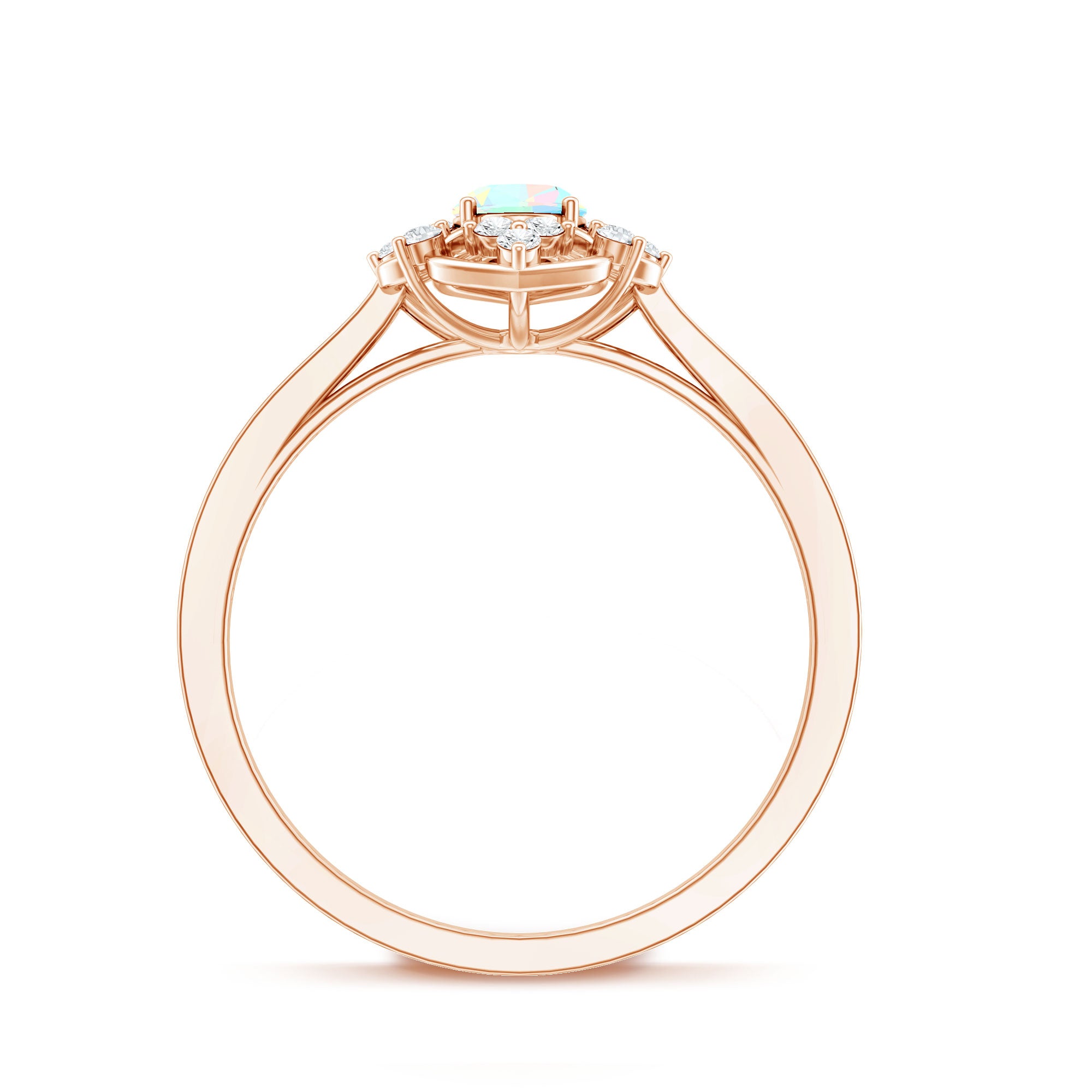 Natural Oval Ethiopian Rainbow Opal Vintage Looking Engagement Ring with Diamond AAA - Rosec Jewels