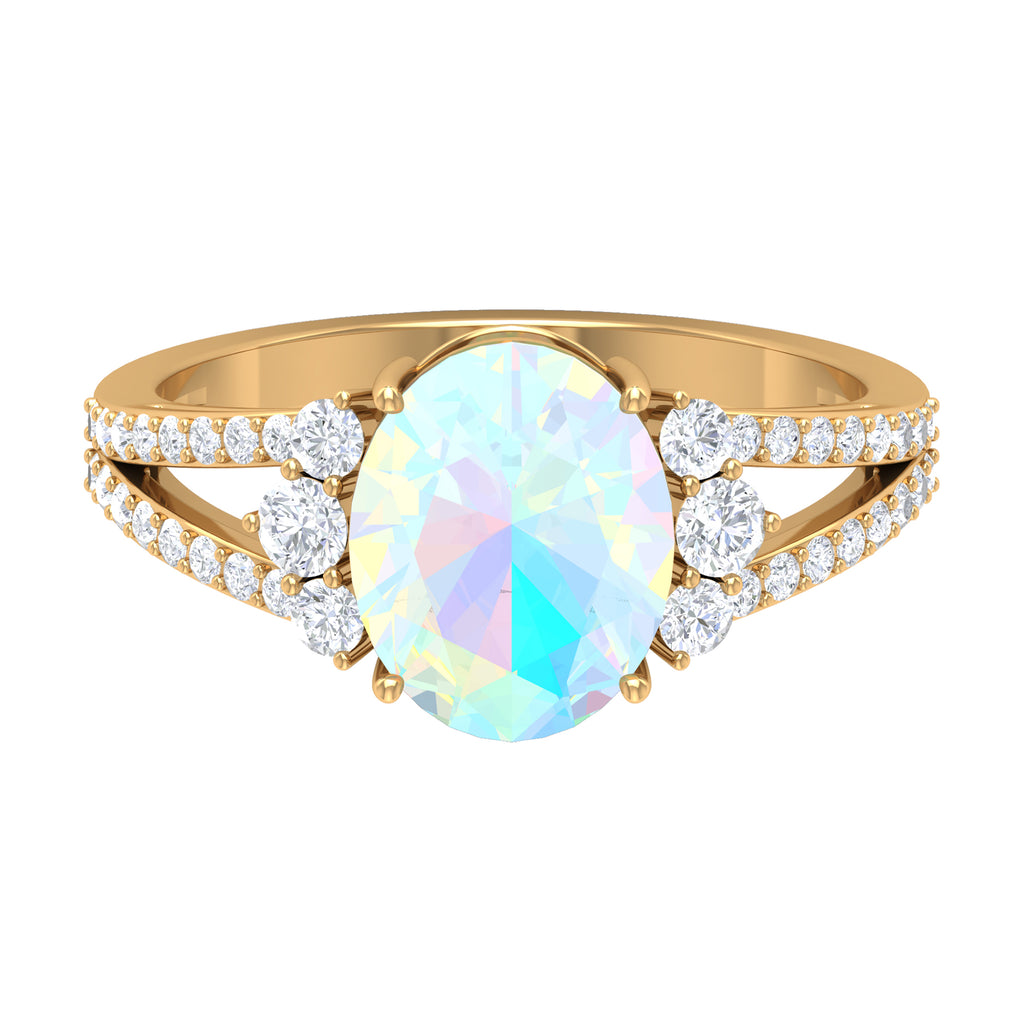 Rosec Jewels-Oval Ethiopian Opal Engagement Ring with Diamond Split Shank