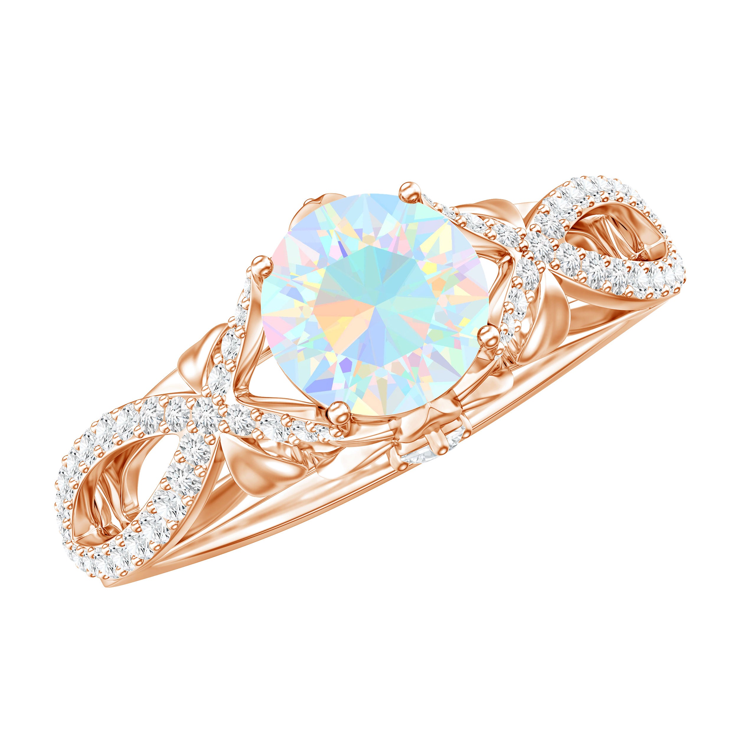 Ethiopian Opal and Diamond Engagement Ring with Crossover Shank AAA - Rosec Jewels