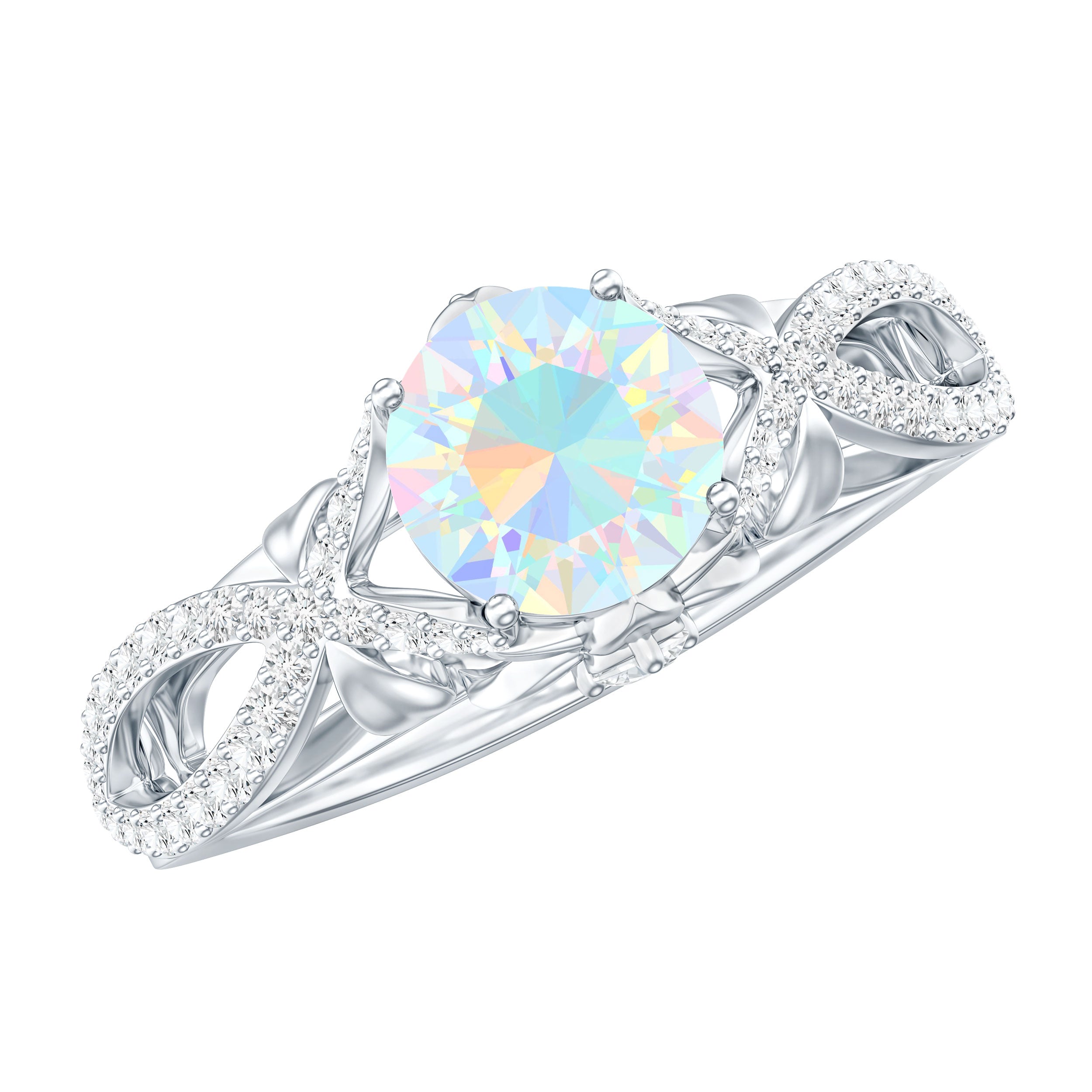 Ethiopian Opal and Diamond Engagement Ring with Crossover Shank AAA - Rosec Jewels