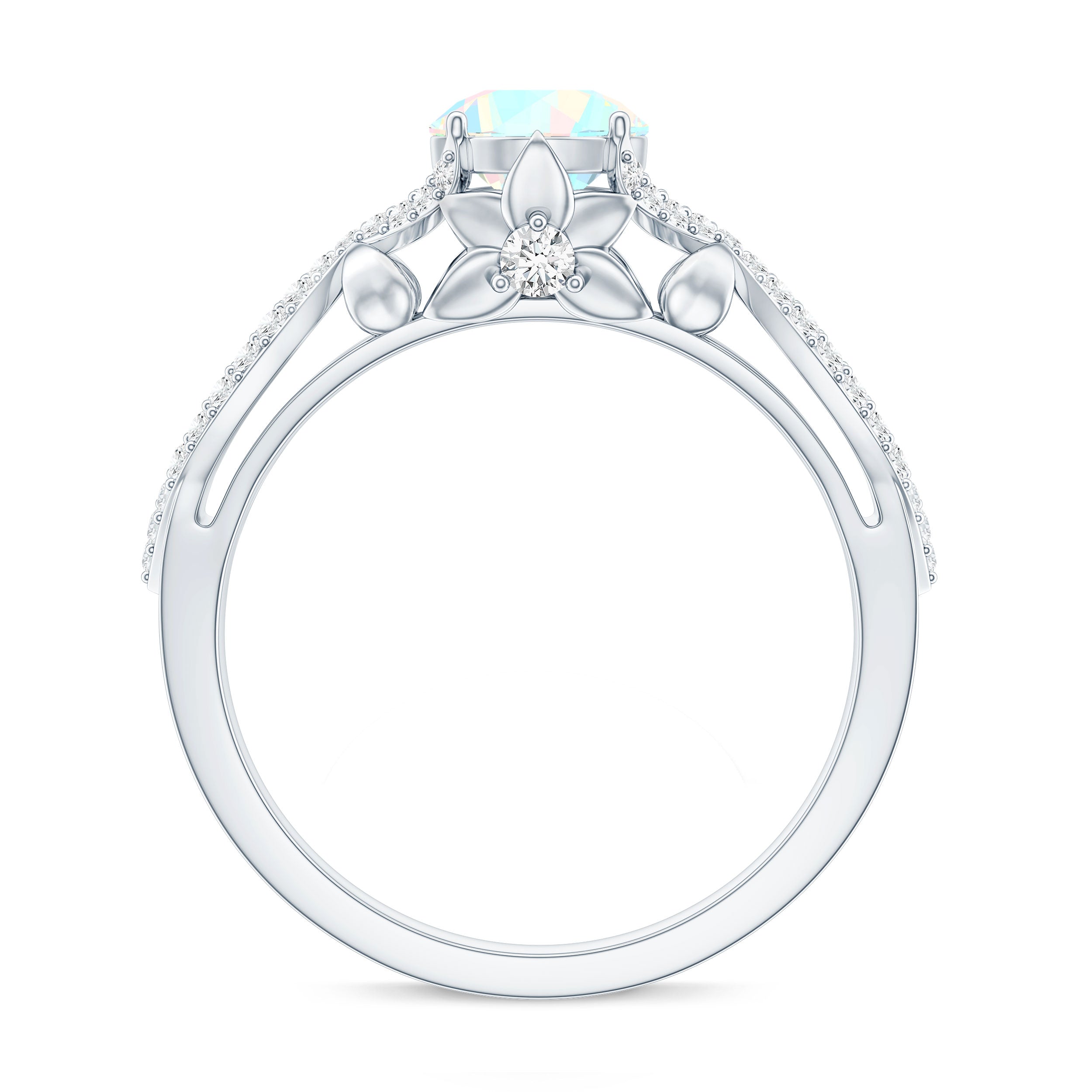 Ethiopian Opal and Diamond Engagement Ring with Crossover Shank AAA - Rosec Jewels