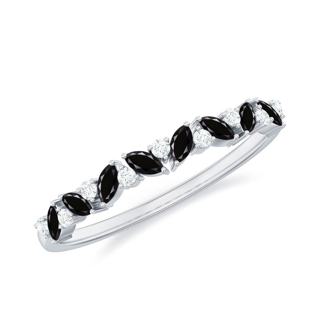 Marquise Black Spinel and Diamond Half Eternity Ring Black Spinel - ( AAA ) - Quality - Rosec Jewels