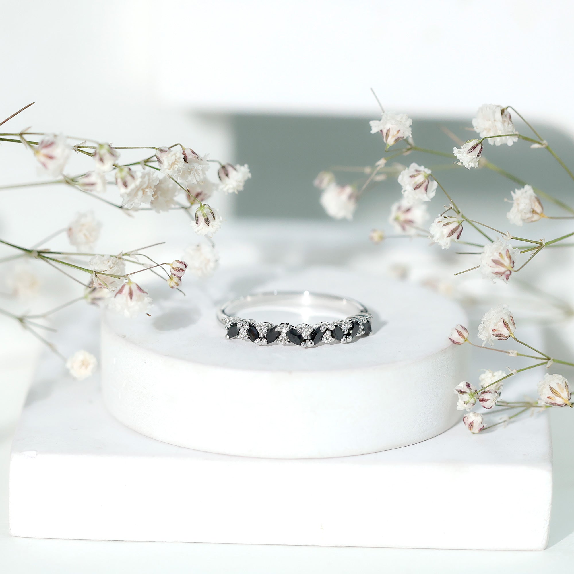Rosec Jewels-Natural Marquise Black Spinel Diamond Half Eternity Ring