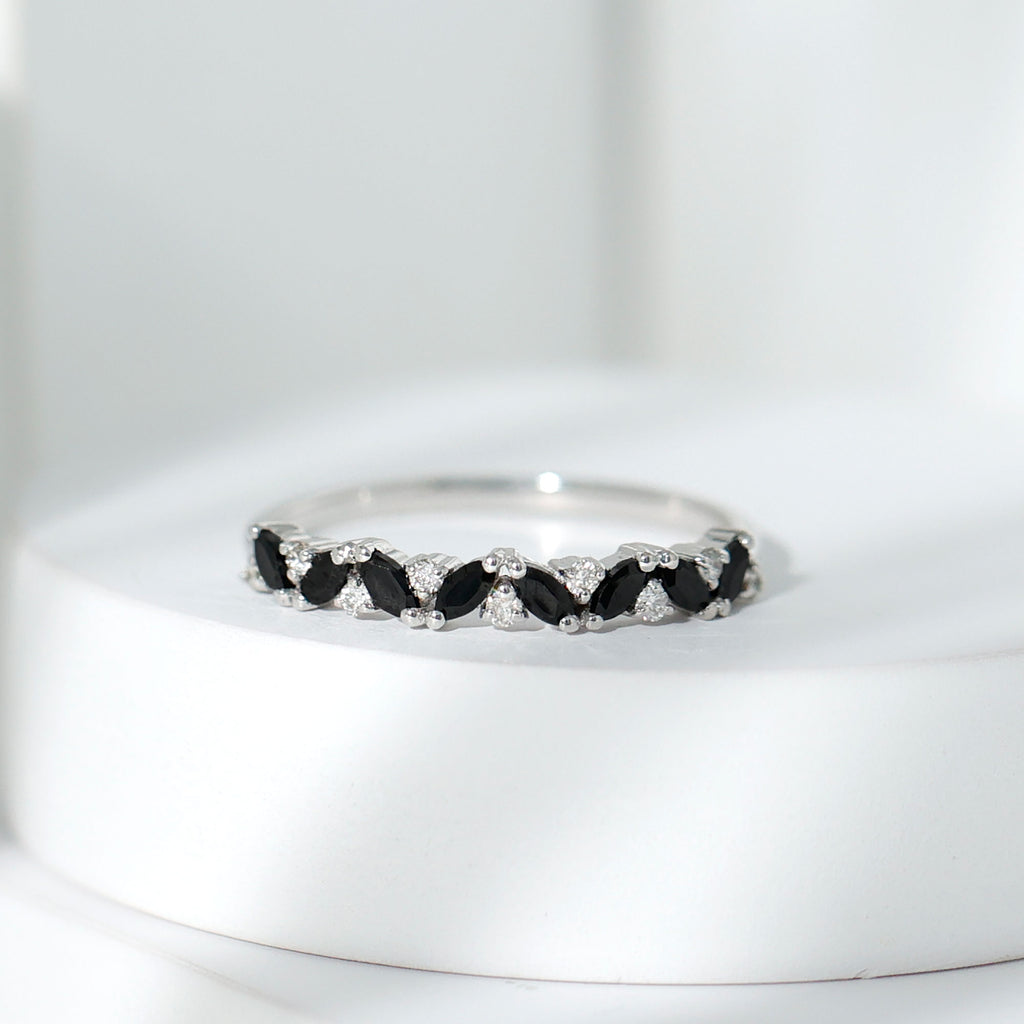 Marquise Black Spinel and Diamond Half Eternity Ring Black Spinel - ( AAA ) - Quality - Rosec Jewels