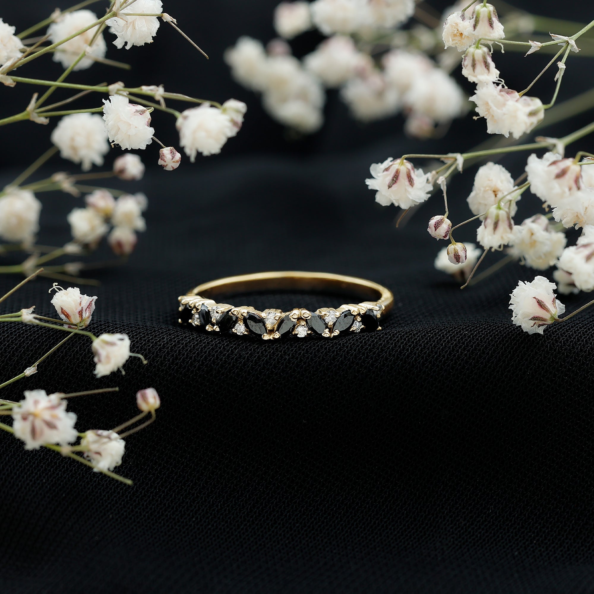 Rosec Jewels-Natural Marquise Black Spinel Diamond Half Eternity Ring