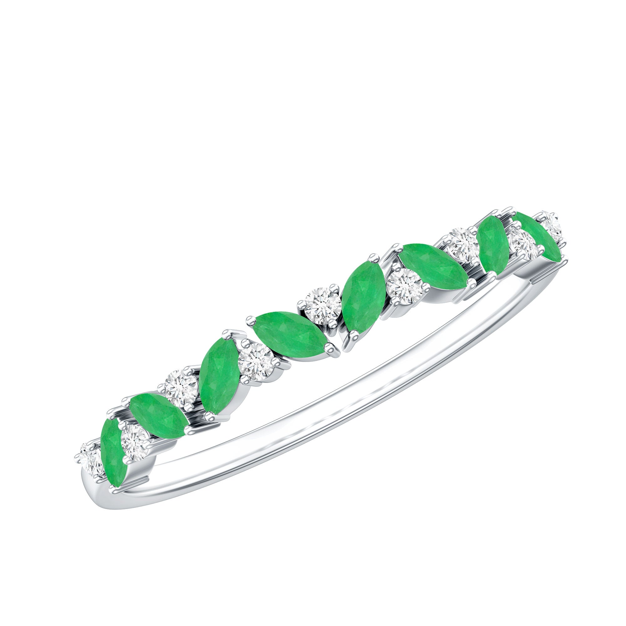 Rosec Jewels-Marquise Emerald and Diamond Half Eternity Ring