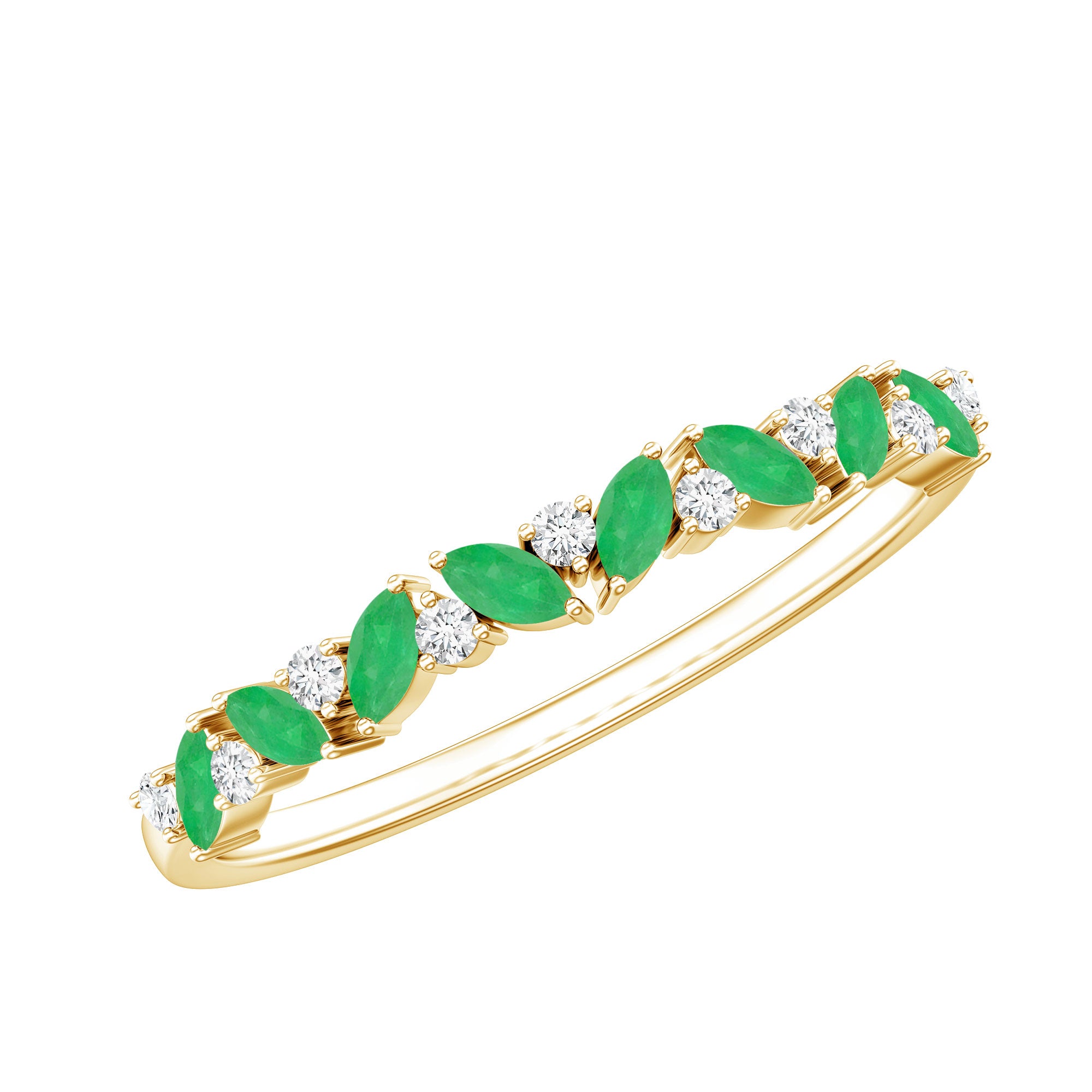 Rosec Jewels-Marquise Emerald and Diamond Half Eternity Ring