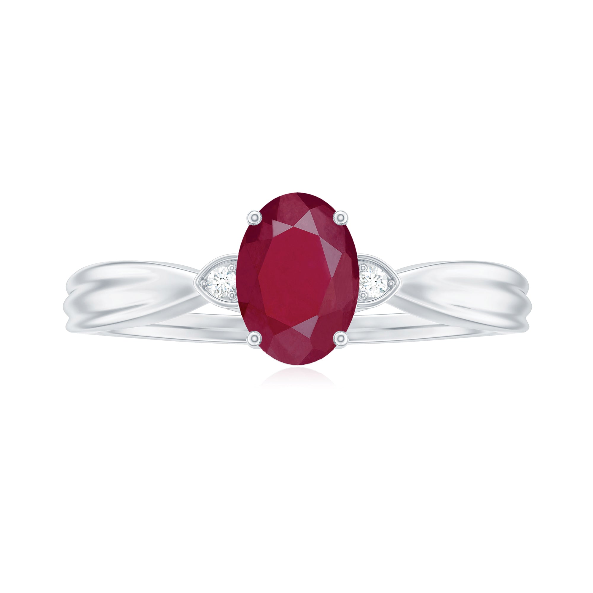 Oval Cut Real Ruby Solitaire Ring with Diamond Ruby - ( AAA ) - Quality - Rosec Jewels