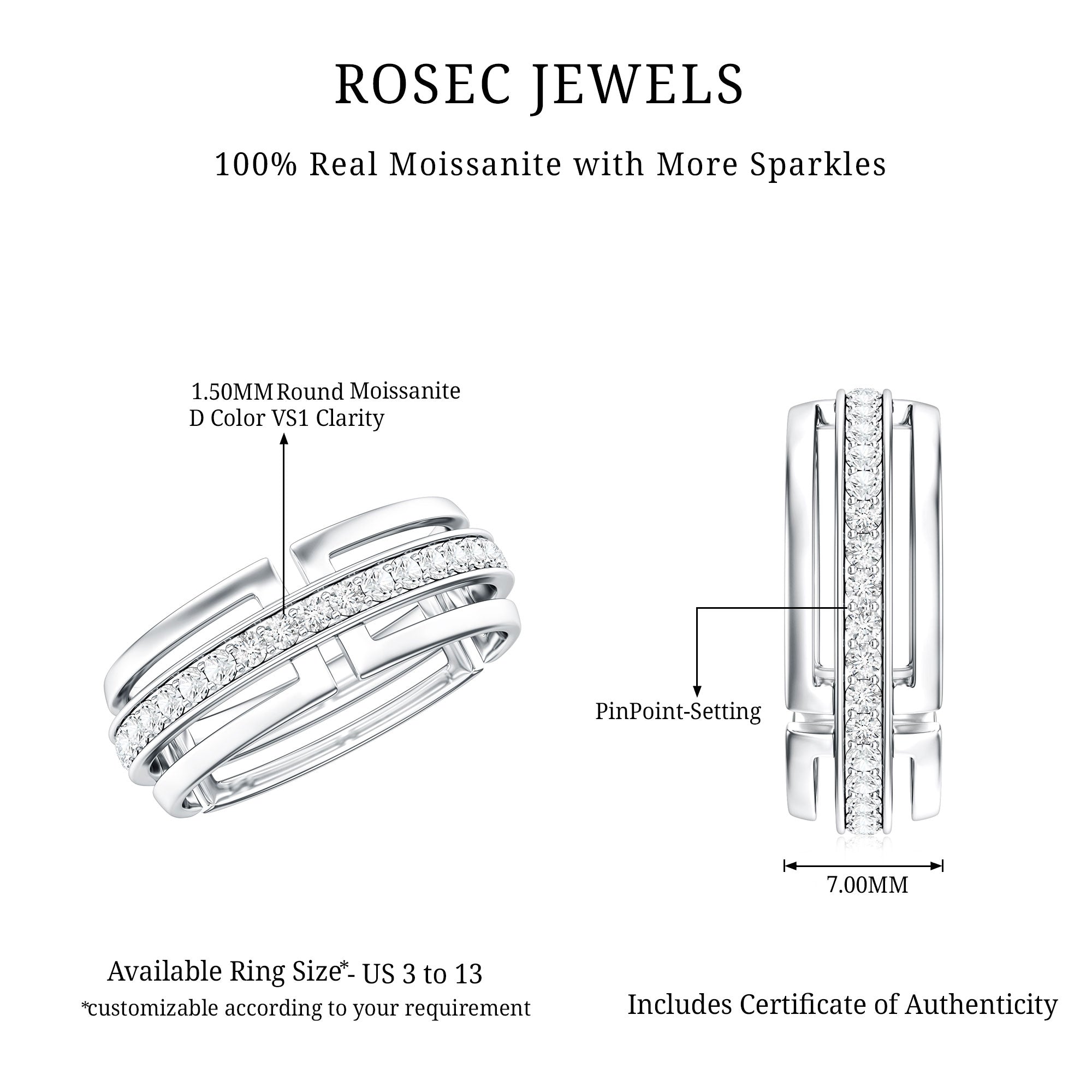 Rosec Jewels-Moissanite Wedding Band in Pinpoint Setting
