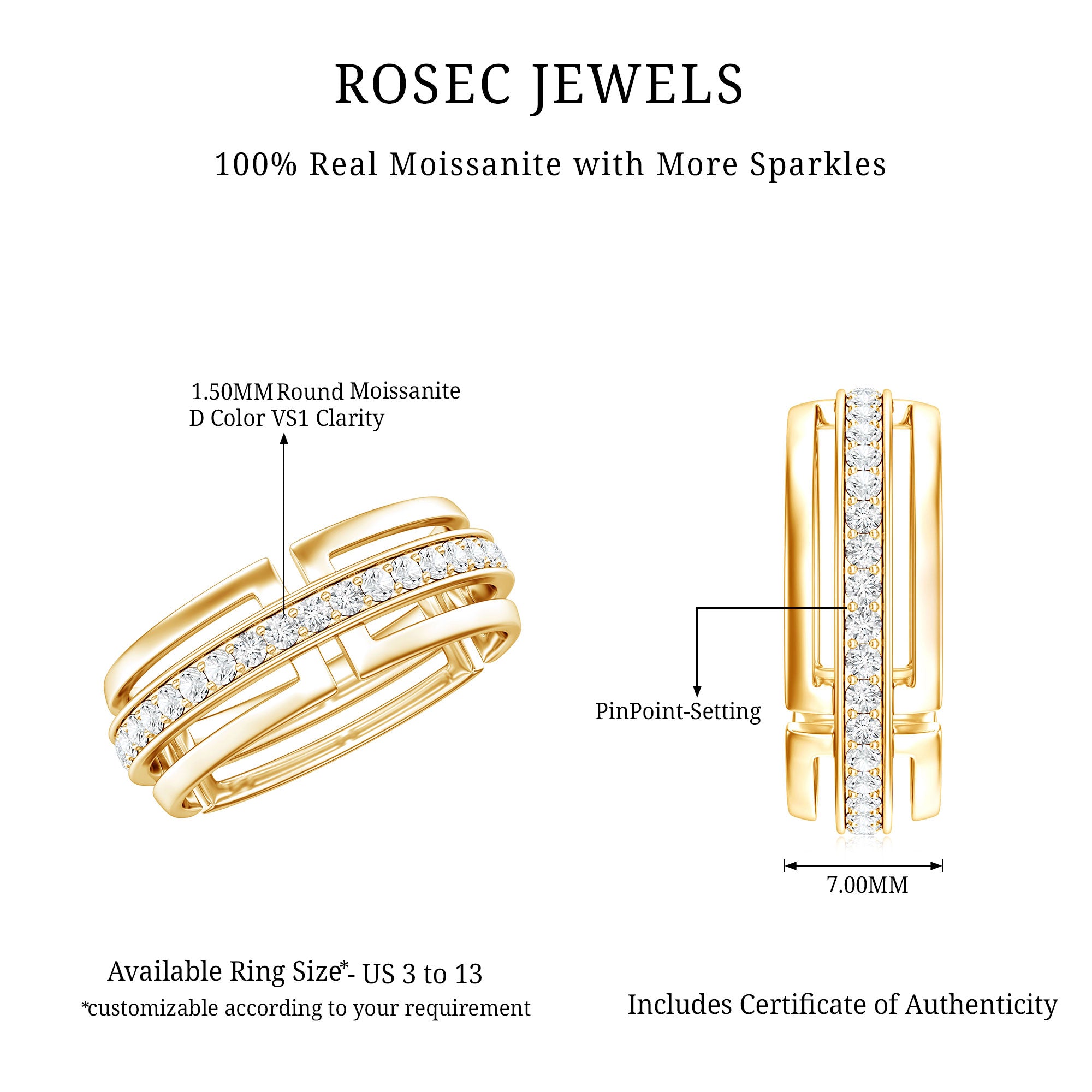 Rosec Jewels-Moissanite Wedding Band in Pinpoint Setting