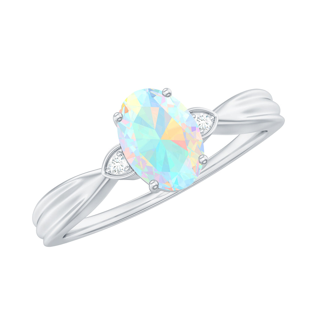 Rosec Jewels-Oval Ethiopian Opal Solitaire Ring with Diamond Stones