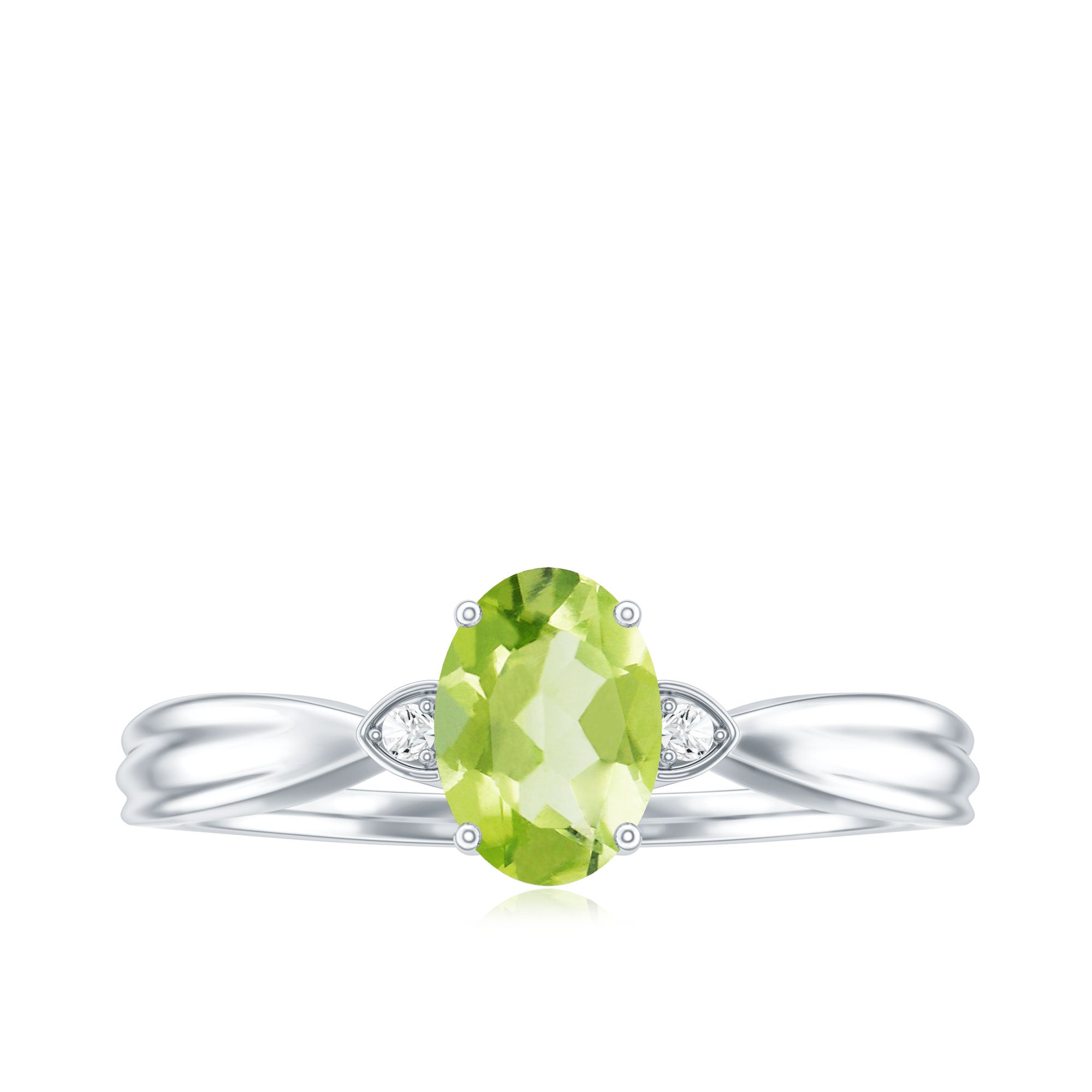 Natural 1 Carat Peridot Oval Engagement Ring with Diamond AAA - Rosec Jewels