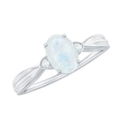 1 CT Oval Cut Moonstone Solitaire Ring with Diamond AAA - Rosec Jewels
