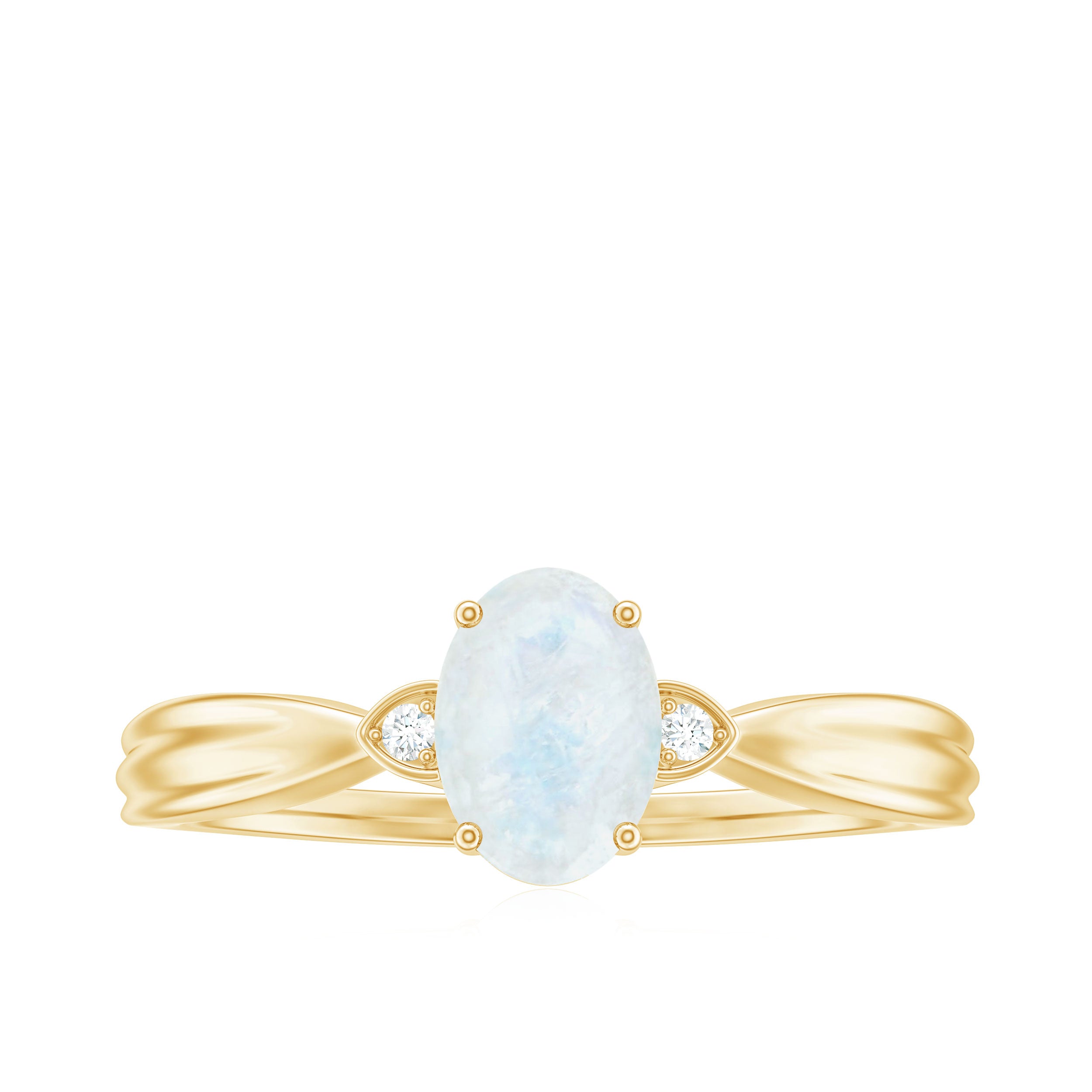 1 CT Oval Cut Moonstone Solitaire Ring with Diamond AAA - Rosec Jewels