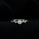 Sky Blue Topaz and Diamond Leaf Promise Ring with Milgrain Sky Blue Topaz - ( AAA ) - Quality - Rosec Jewels
