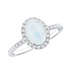 Rosec Jewels-Oval Moonstone Engagement Ring with Diamond Halo