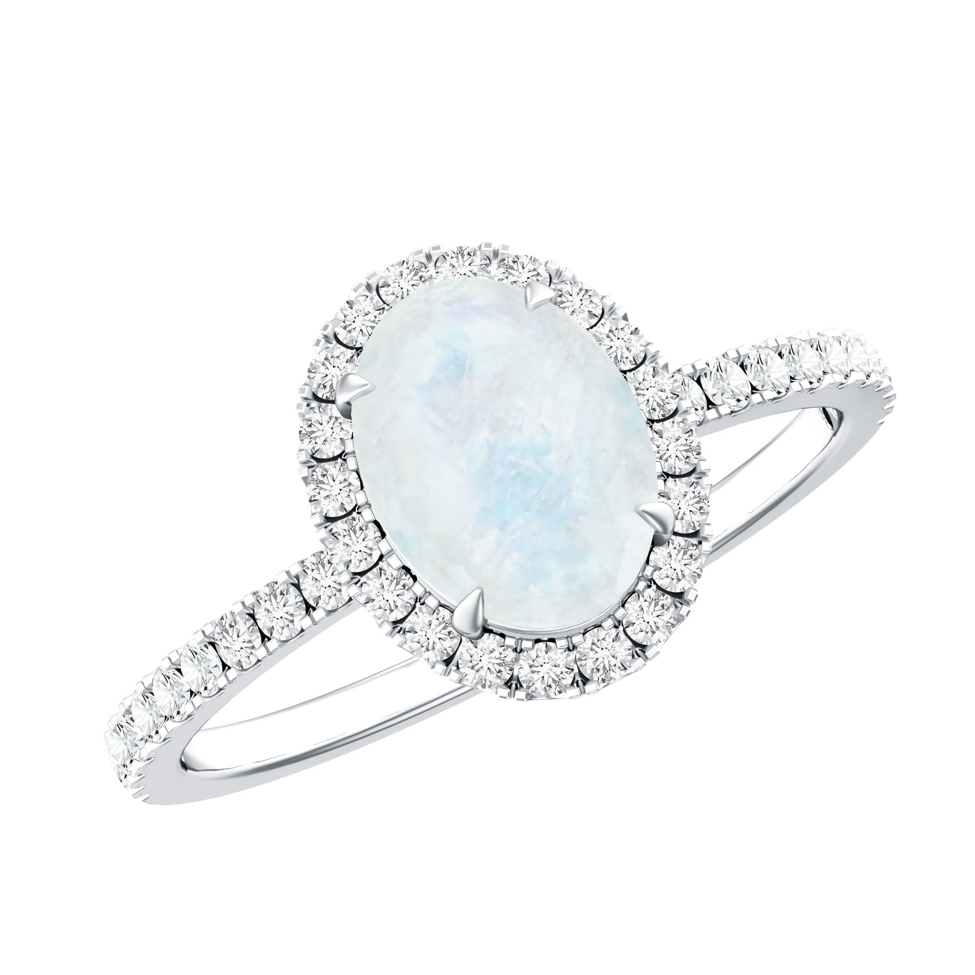 Rosec Jewels-Oval Moonstone Engagement Ring with Diamond Halo