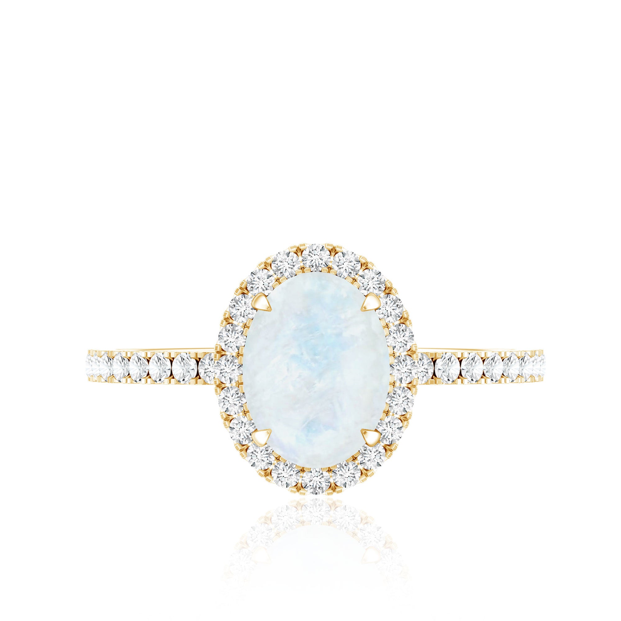 Rosec Jewels-Oval Moonstone Engagement Ring with Diamond Halo