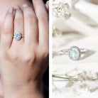 Certified Real 6X8mm Ethiopian Opal Oval Engagement Ring with Diamond Halo AAA - Rosec Jewels