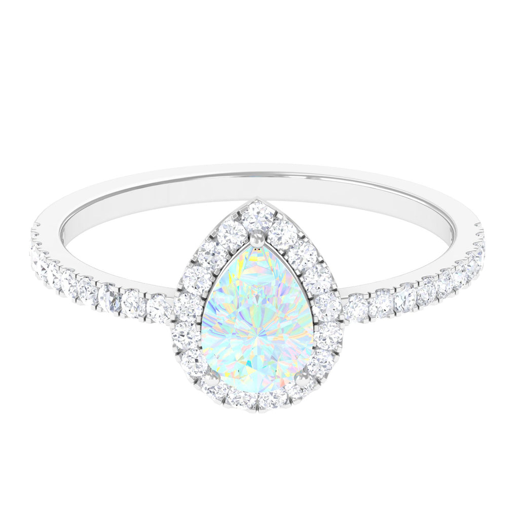Rosec Jewels-1 CT Ethiopian Opal Teardrop Engagement Ring with Diamond