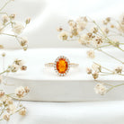 Rosec Jewels-Oval 6X8MM Fire Opal Engagement Ring with Diamond Halo