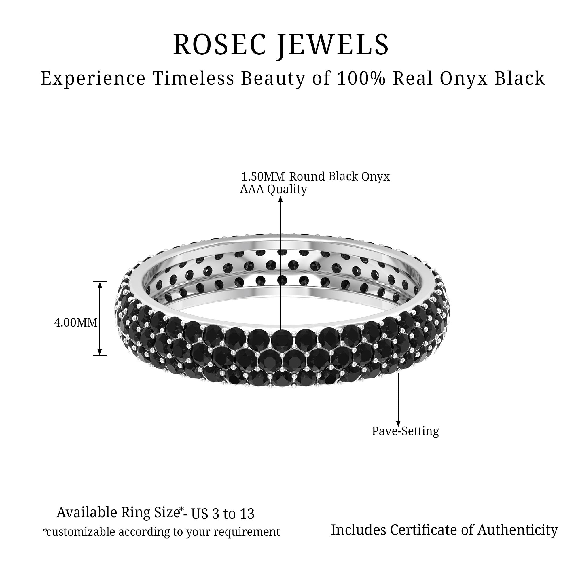 2.5 CT Black Onyx Classic Eternity Band Ring in Gold Black Onyx - ( AAA ) - Quality - Rosec Jewels