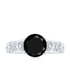 8mm Round Black Onyx Solitaire Antique Looking Engagement Ring with Diamond AAA - Rosec Jewels