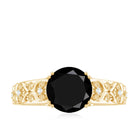 8mm Round Black Onyx Solitaire Antique Looking Engagement Ring with Diamond AAA - Rosec Jewels