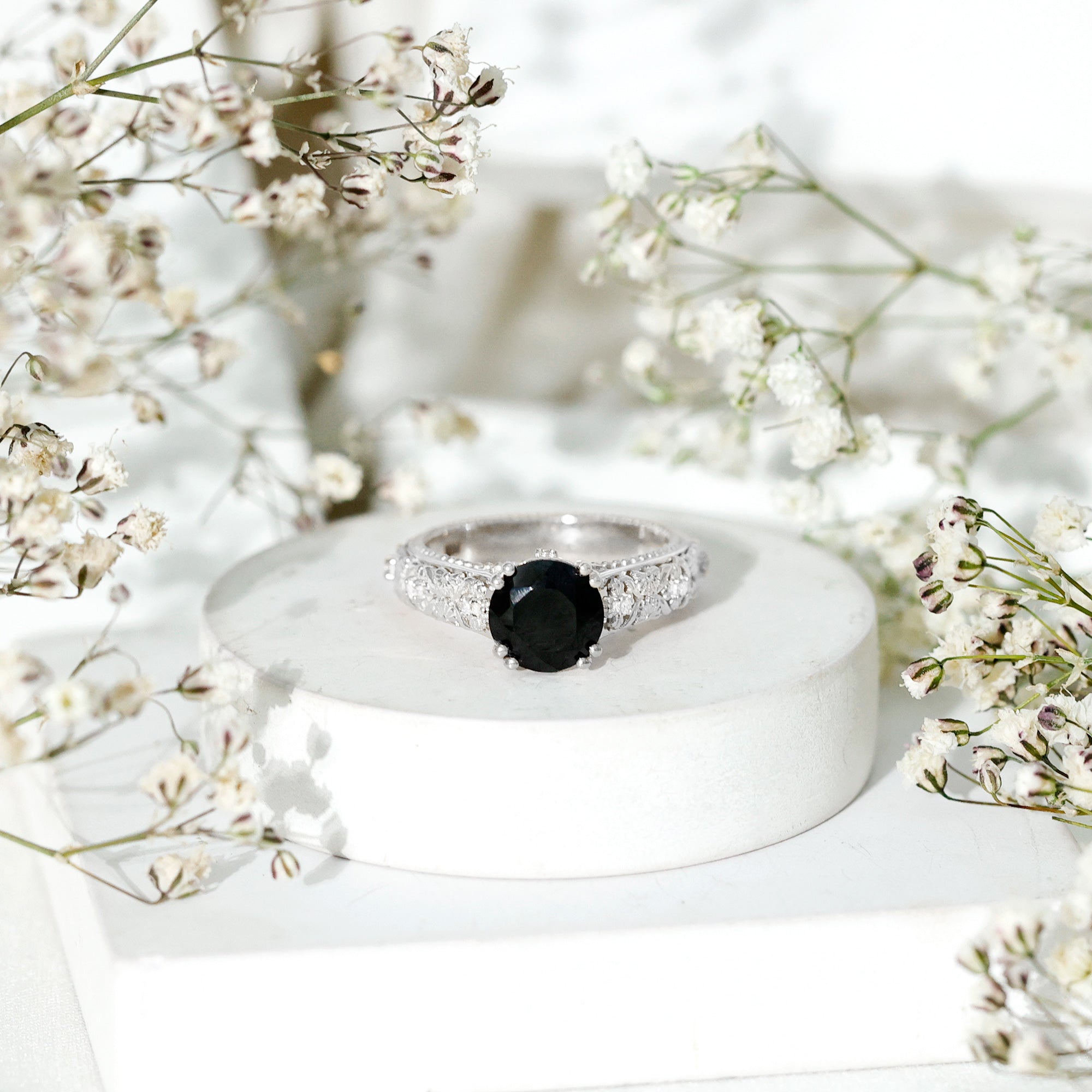 Rosec Jewels-Nature Inspired 2 Carat Lab Grown Black and White Diamond Engagement Ring