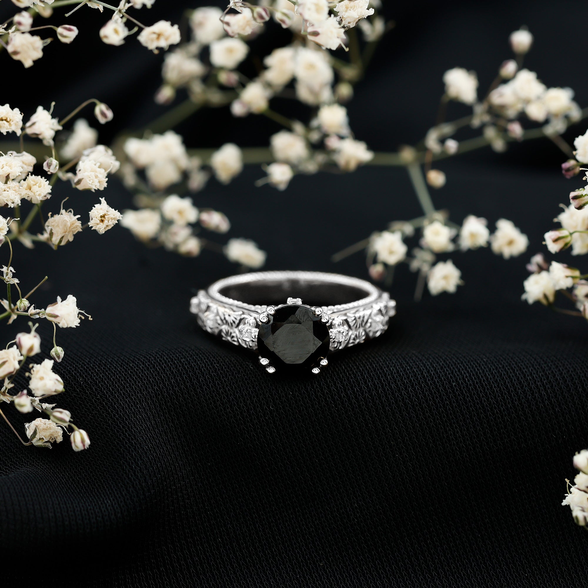 Rosec Jewels-Nature Inspired 2 Carat Lab Grown Black and White Diamond Engagement Ring