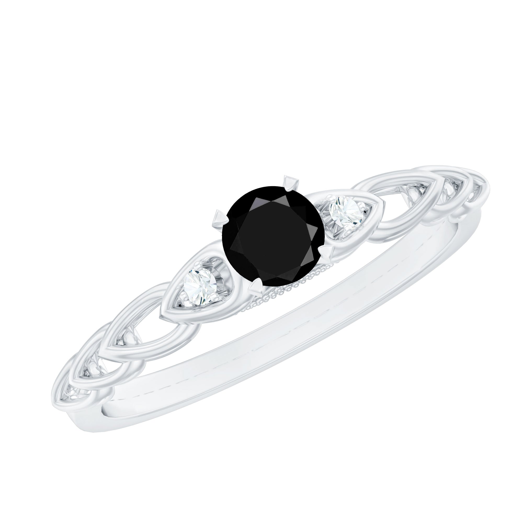 Rosec Jewels-Natural Black Spinel Diamond Promise Ring with Certificate