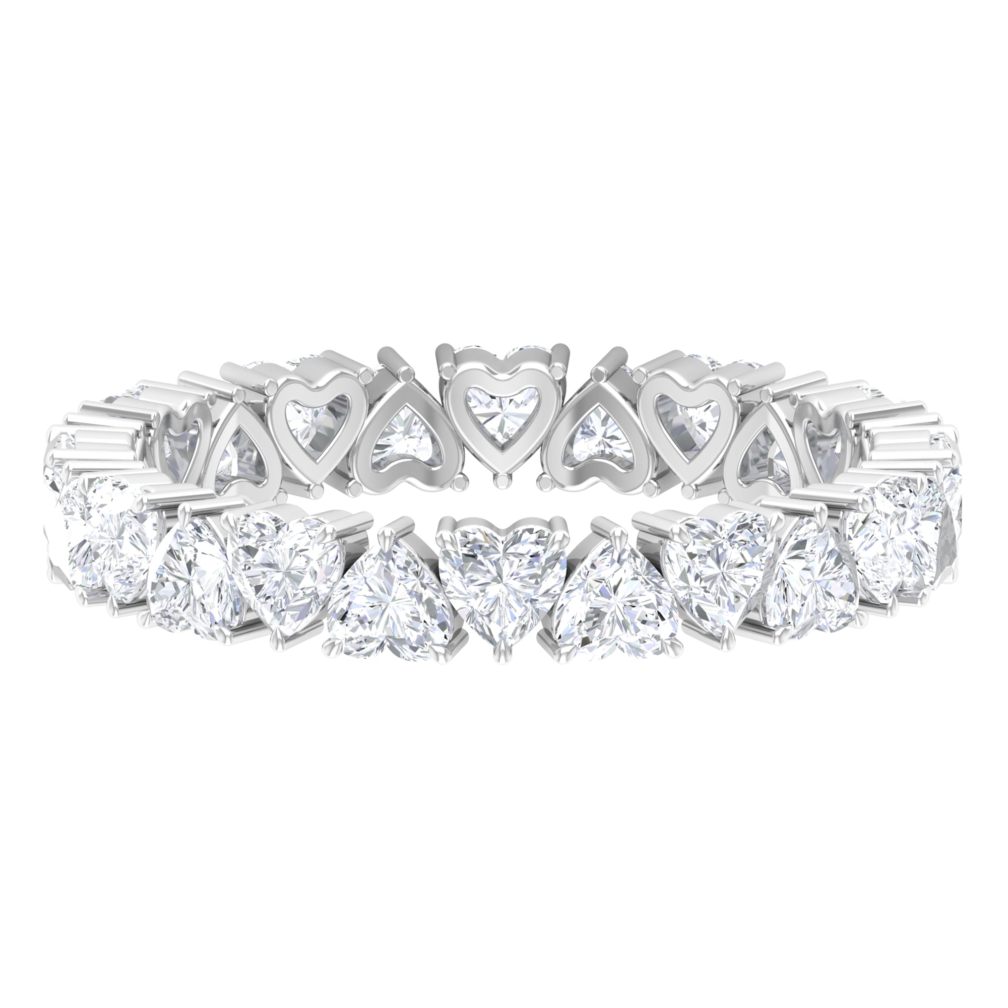 Claw Set Certified Moissanite Heart Eternity Band Ring in Silver Moissanite - ( D-VS1 ) - Color and Clarity 92.5 Sterling Silver 8.5 - Rosec Jewels