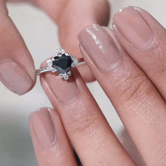 1 CT Heart Shape Black Onyx Solitaire Promise Ring with Diamond Accent Black Onyx - ( AAA ) - Quality - Rosec Jewels