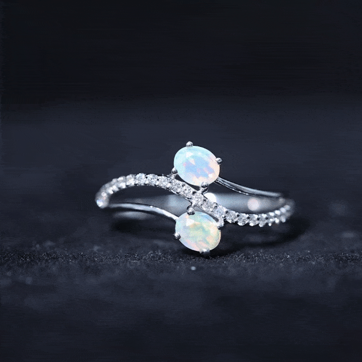 3/4 CT Two Stone Ethiopian Opal and Diamond Engagement Ring Ethiopian Opal - ( AAA ) - Quality - Rosec Jewels